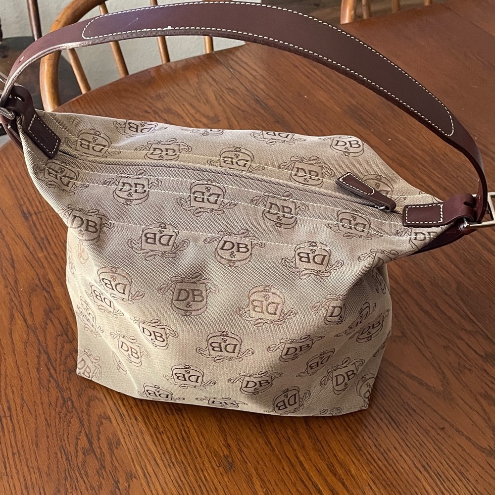 Dooney & Bourke Beige and Brown Logo Shoulder Bag